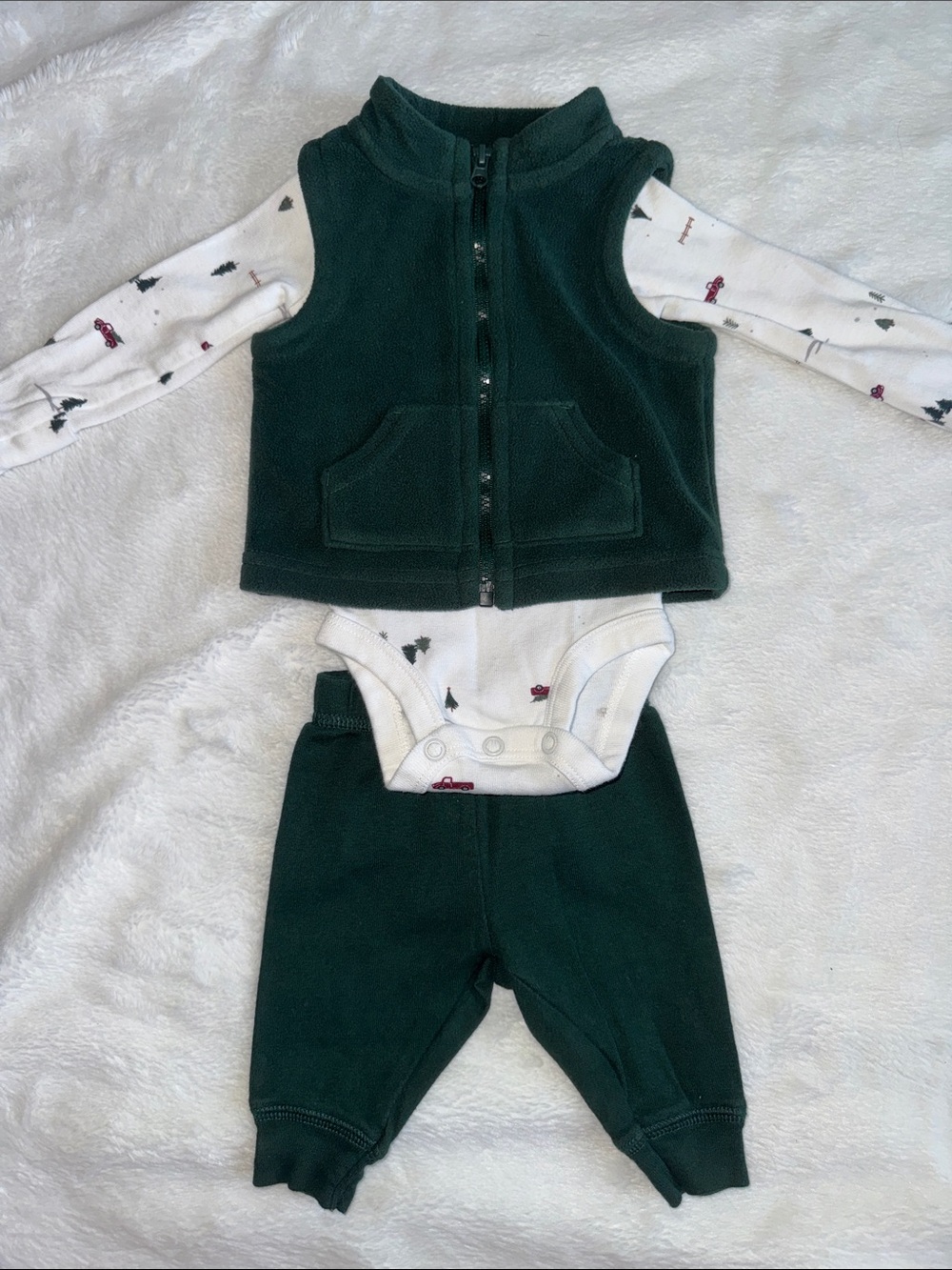 Newborn green vest Christmas tree outfit
